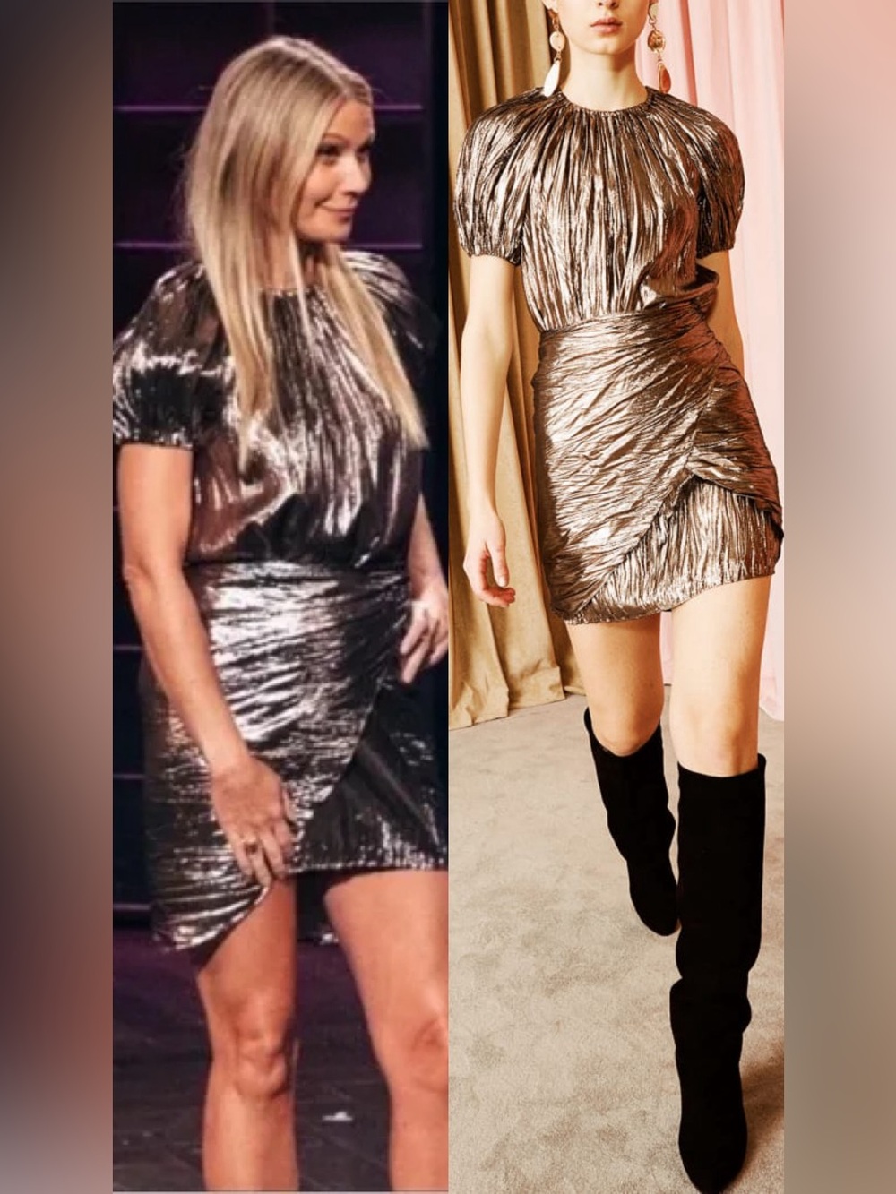 Ulla Johnson Silk Lamé Metallic Ruched Mini Cheri Dress - Shimmer Copper Bronze